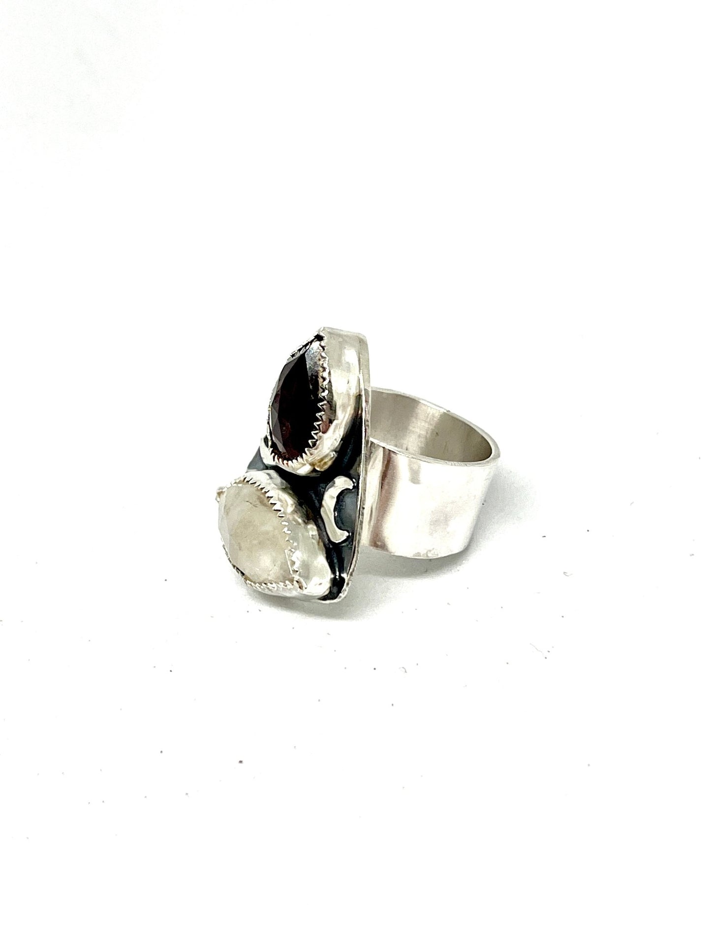 Garnet and Moonstone Ring - size 7