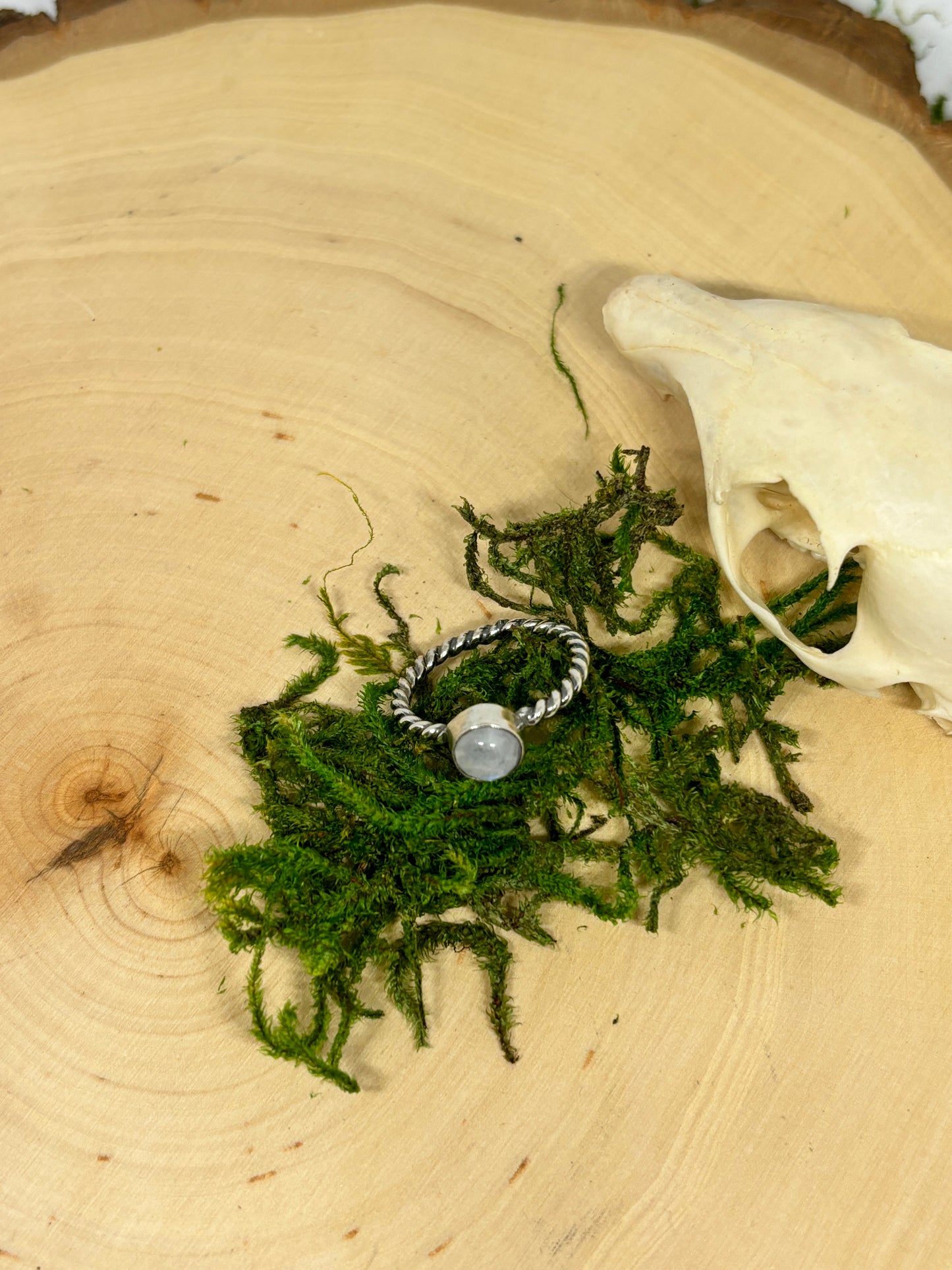 Round Moonstone Twist Ring - size 5.5