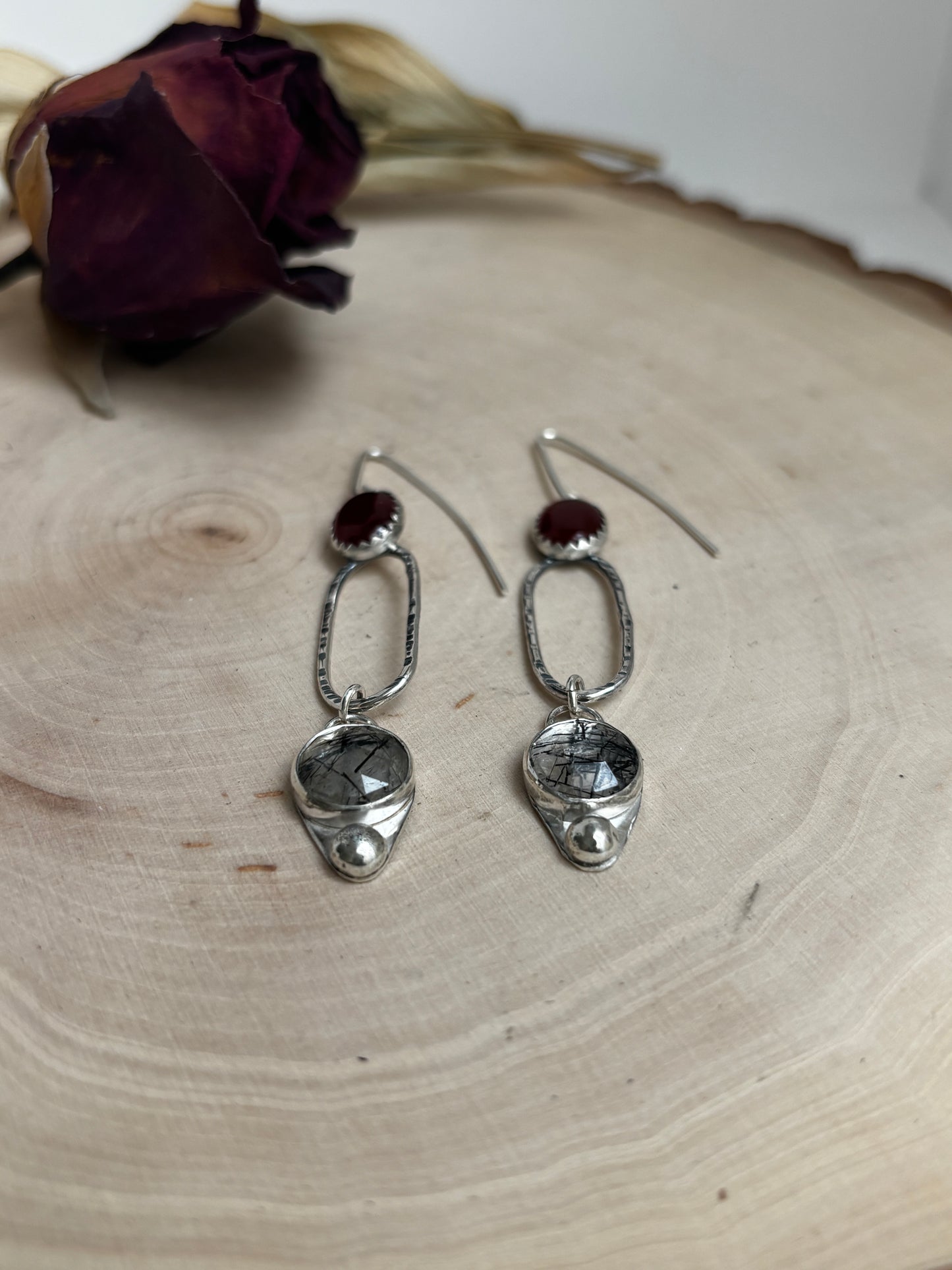 Carnelian and Rutilated Quartz Earrings