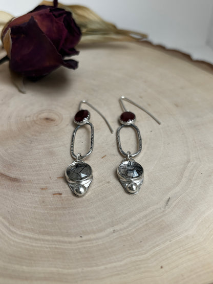 Carnelian and Rutilated Quartz Earrings