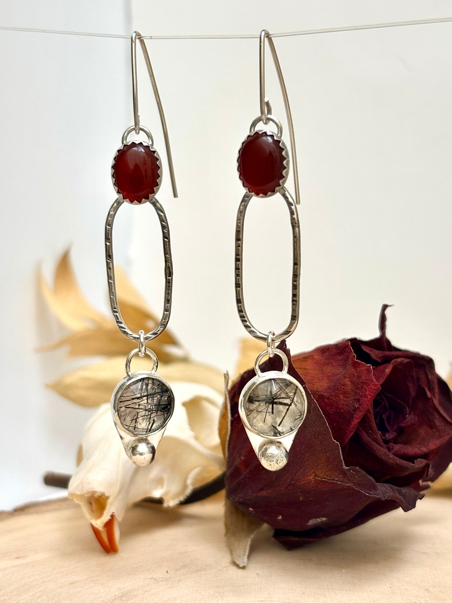 Carnelian and Rutilated Quartz Earrings