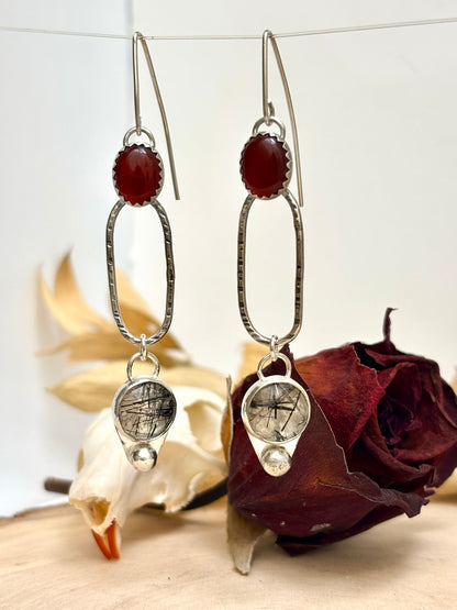 Carnelian and Rutilated Quartz Earrings