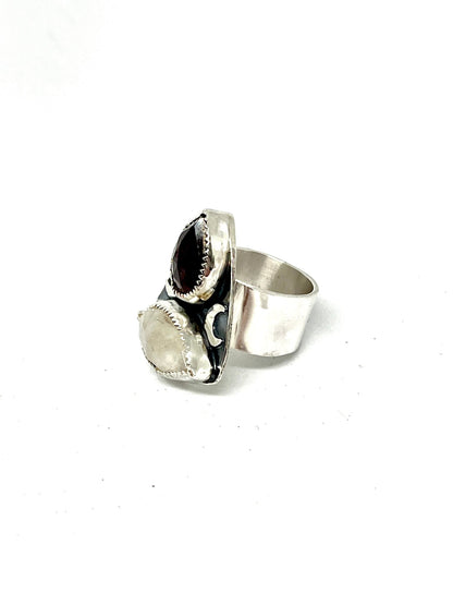 Garnet and Moonstone Ring - size 7
