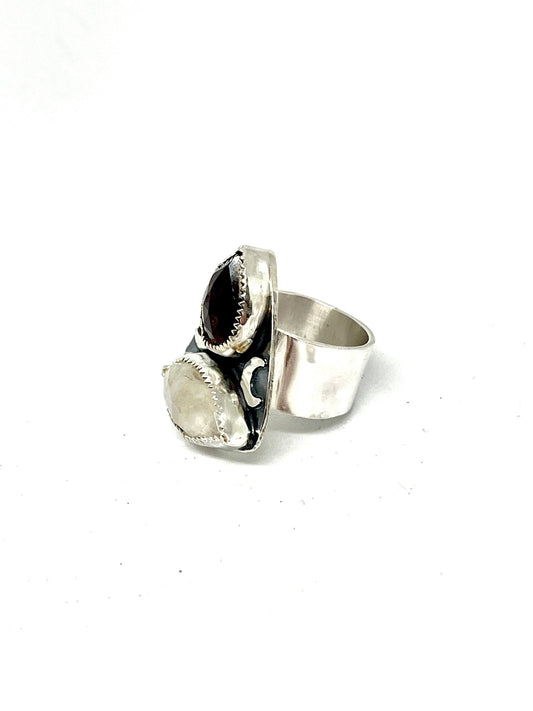 Garnet and Moonstone Ring - size 7