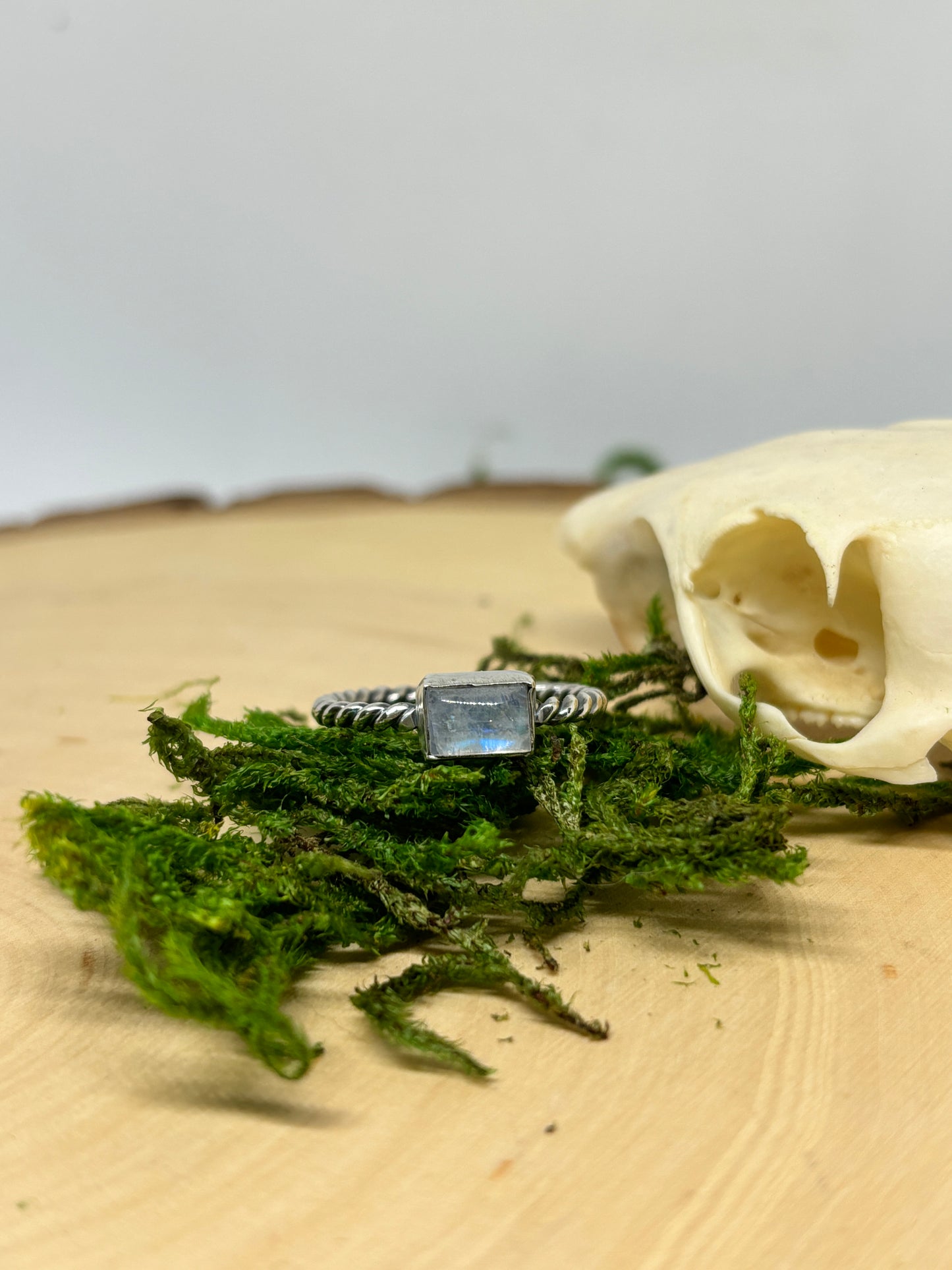 Rectangle Moonstone Twist Ring - size 7