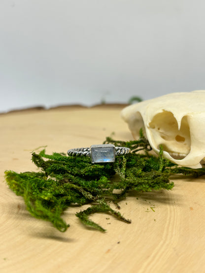 Rectangle Moonstone Twist Ring - size 7