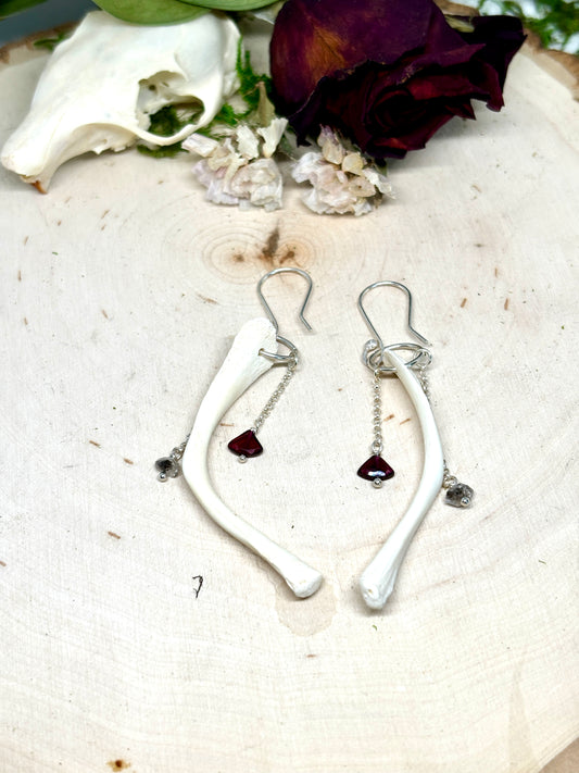 Herkimer, Garnet and Turtle Hyoid Earrings