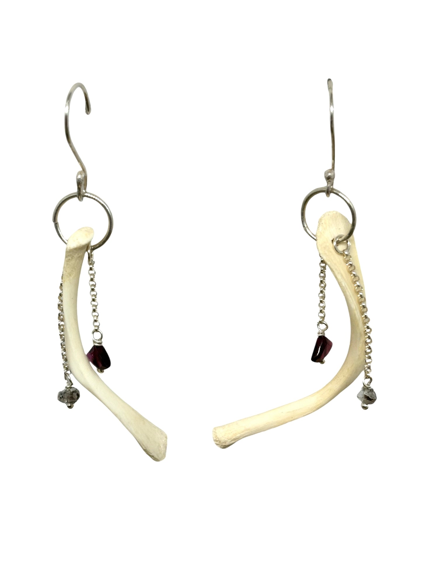 Herkimer, Garnet and Turtle Hyoid Earrings