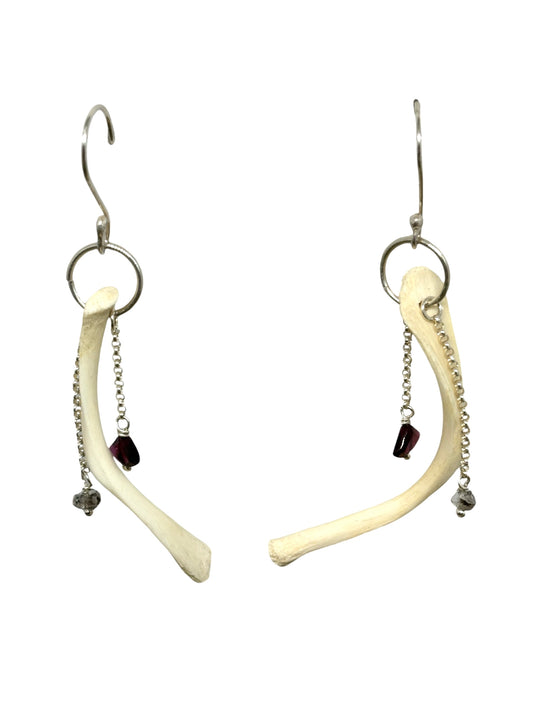 Herkimer, Garnet and Turtle Hyoid Earrings