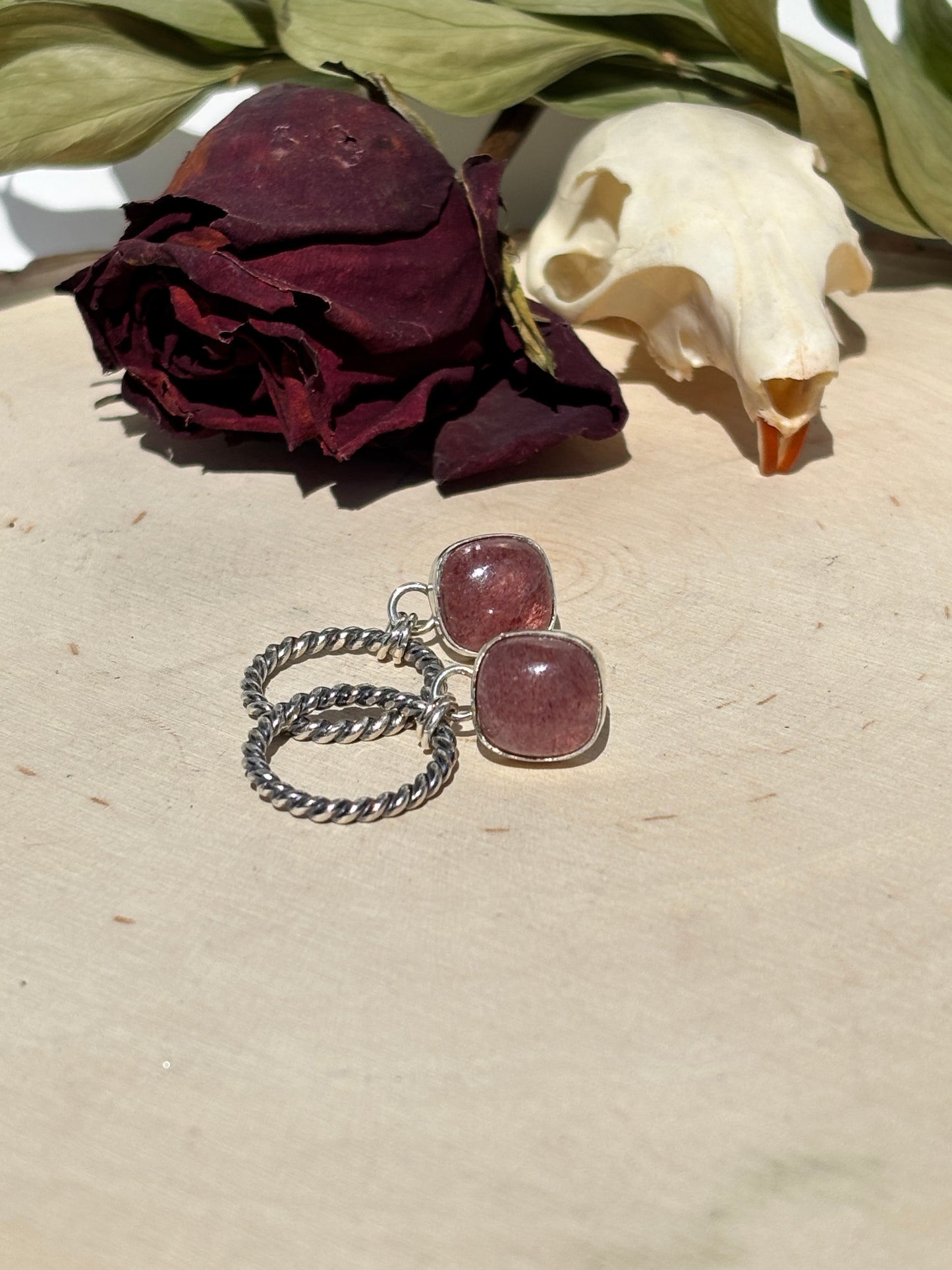 Strawberry Quartz Studded Hoops