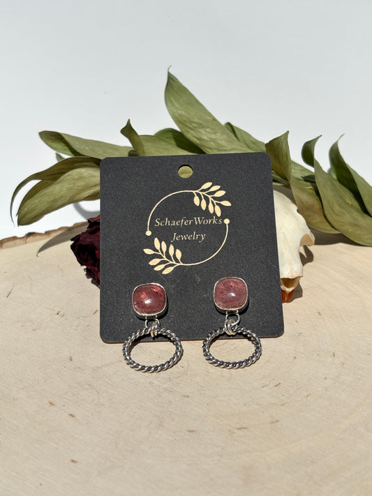 Strawberry Quartz Studded Hoops