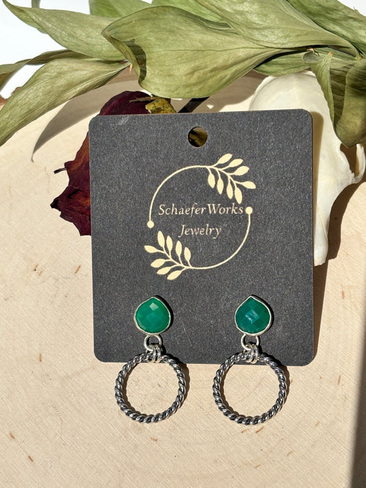 Green Onyx Studded Hoops